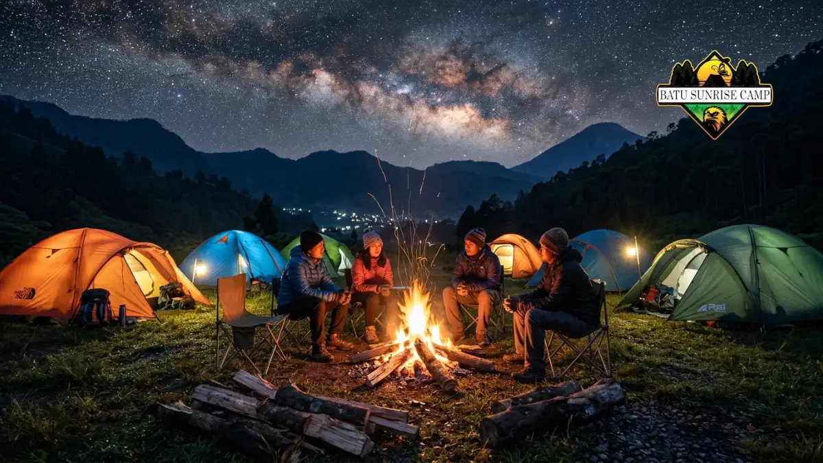 Suasana camping ground di Malang pada malam hari
