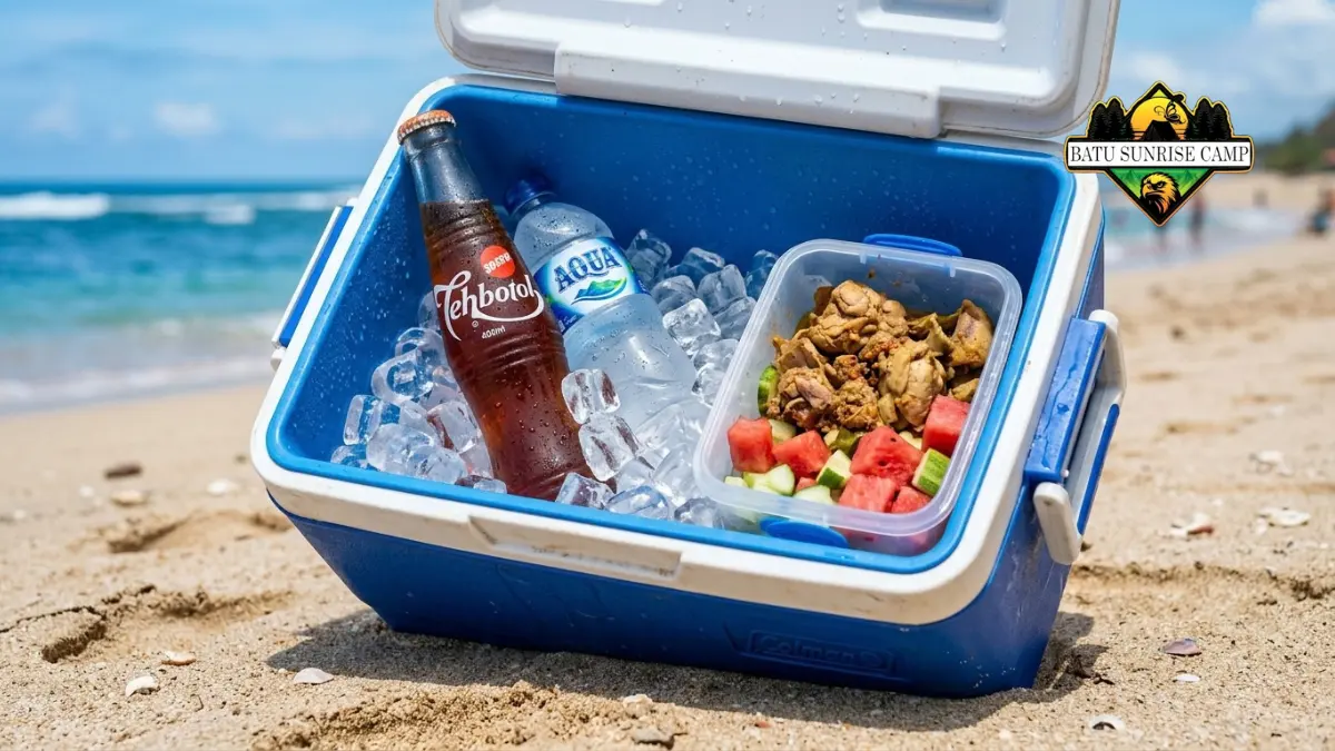 Cooler box untuk menyimpan bekal makanan di pantai