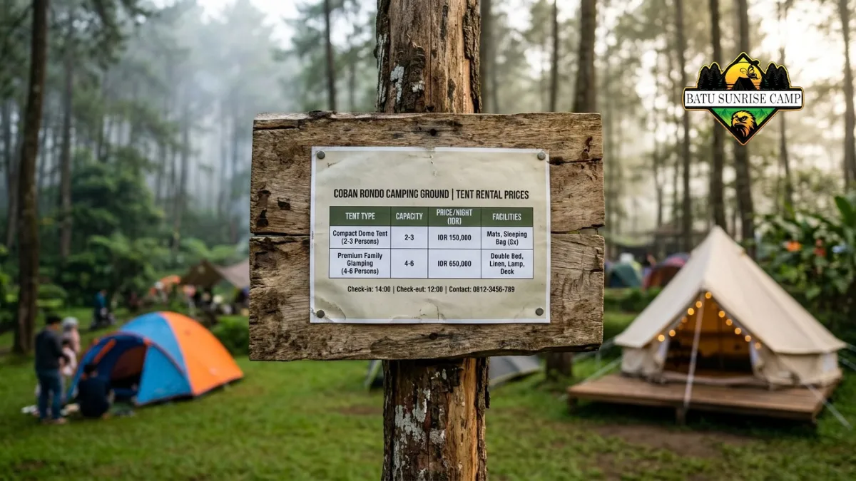 Daftar harga dan tipe tenda sewa di Coban Rondo 2026