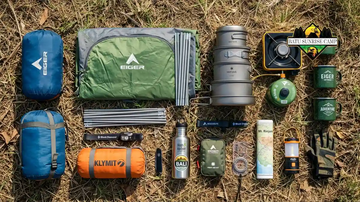 Isi paket alat camping lengkap dengan berbagai perlengkapan berkemah