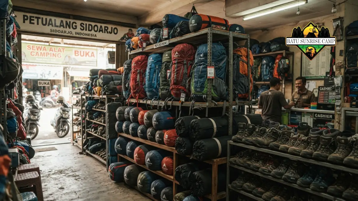 Koleksi alat di tempat sewa alat camping di Sidoarjo