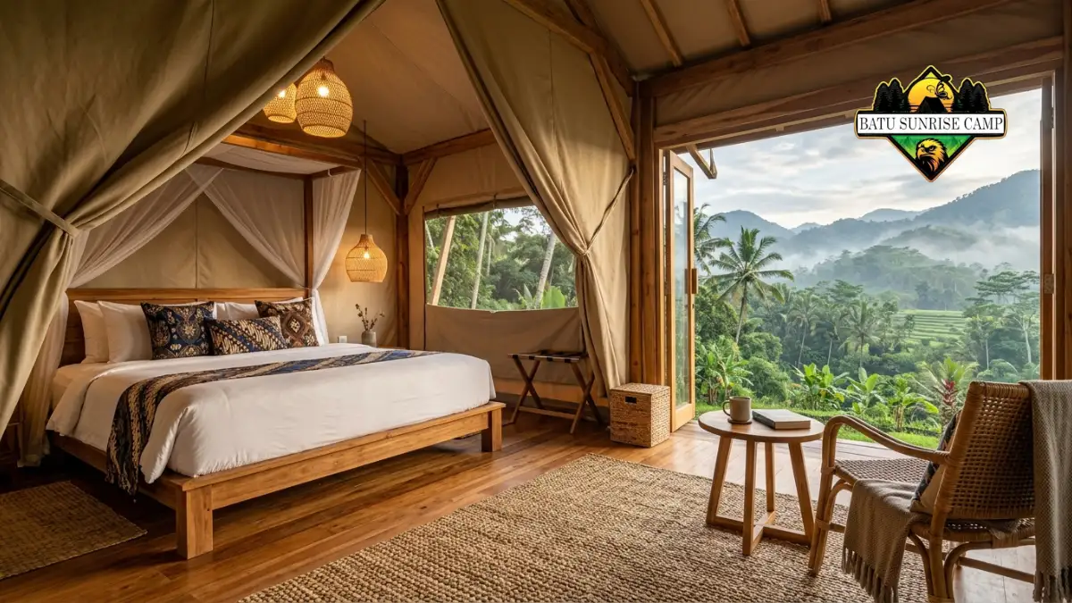 Interior tenda camping mewah dengan fasilitas lengkap