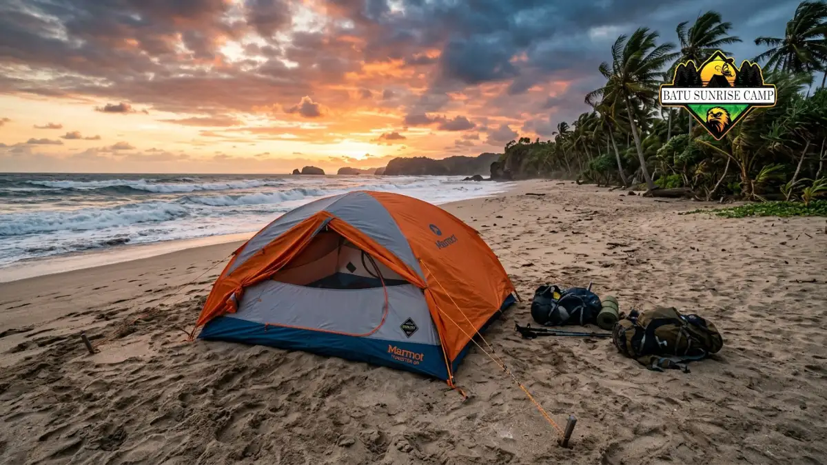 Tenda dome tahan angin di area pantai