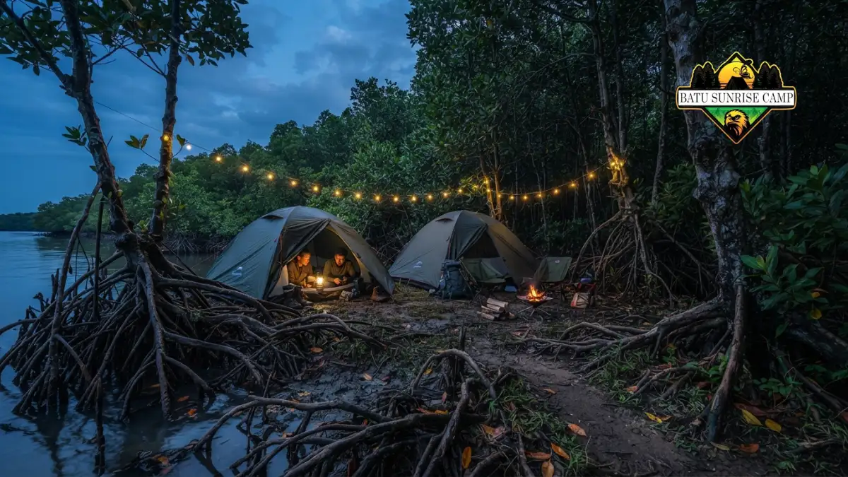 Suasana camping di kawasan mangrove Sidoarjo